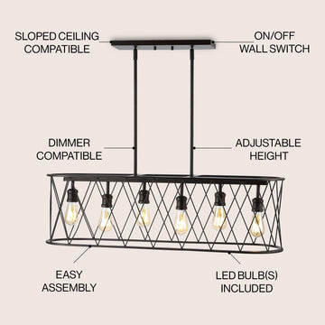 Marion 37.75" Adjustable Iron Farmhouse Rustic LED Dimmable Pendant - JONATHAN Y
